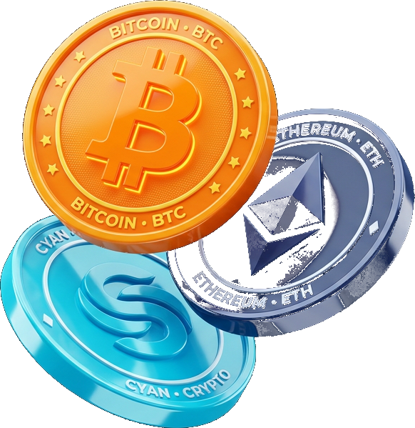 Floating Bitcoin, Ethereum and altcoin tokens